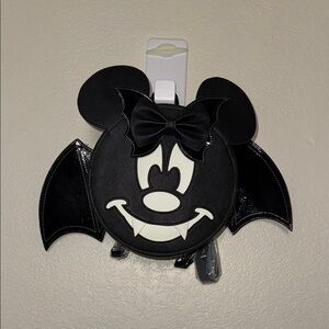Laser Minnie Mouse Bat Convertible Mini Backpack Face glows in the dark